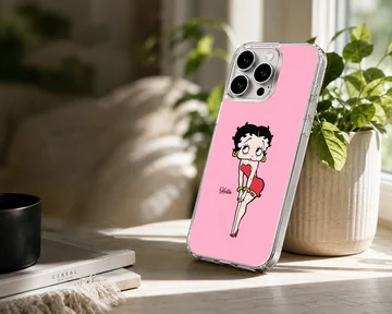 Betty Boop cartoon artwork on a pink phone case — Lifestyle