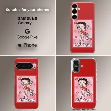 Betty Boop cartoon artwork in red and pink phone case design — Collage