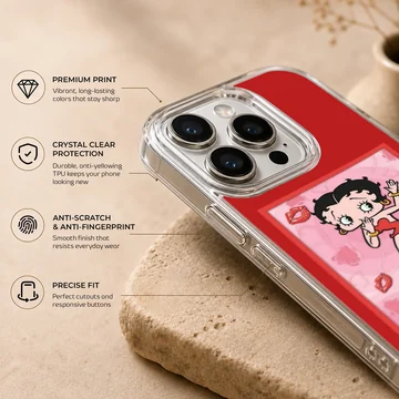 Betty Boop cartoon artwork in red and pink phone case design — Info