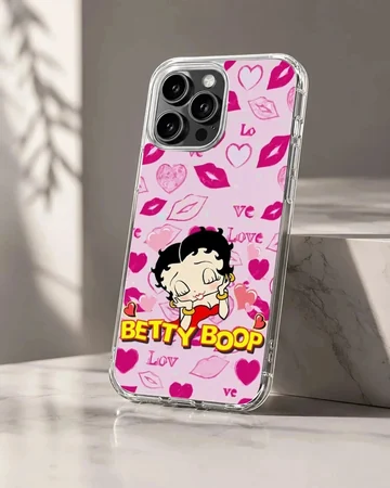 Betty Boop cartoon art with kisses and hearts on phone case