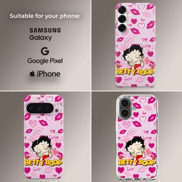 Betty Boop cartoon art with kisses and hearts on phone case — Collage