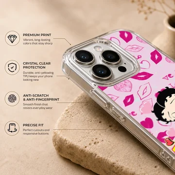 Betty Boop cartoon art with kisses and hearts on phone case — Info