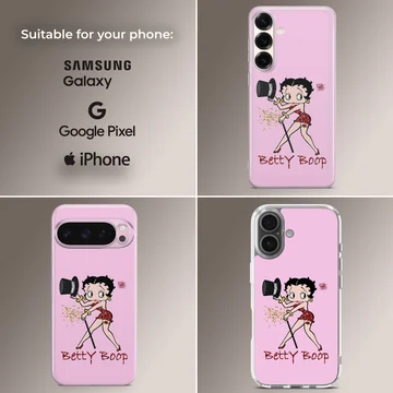 Betty Boop cartoon art on pink phone case — Collage