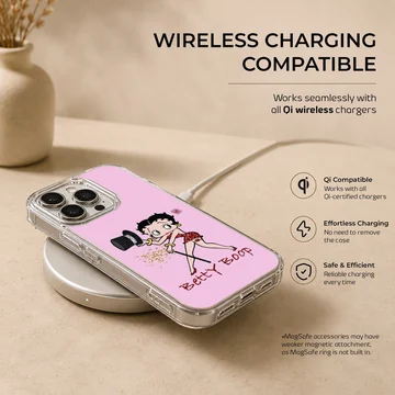 Betty Boop cartoon art on pink phone case — Charging
