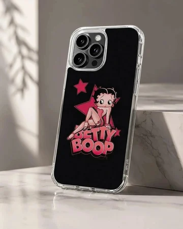Nostalgic Betty Boop design on phone case with black background