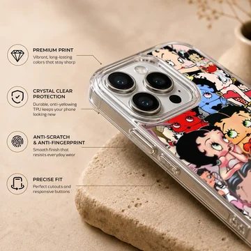 Betty Boop collage featuring playful cartoon characters on phone case — Info