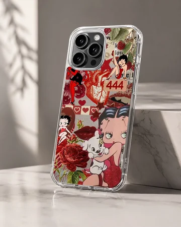 Betty Boop cartoon with roses and nostalgia-themed elements on phone case — Hero