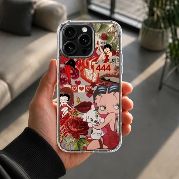 Betty Boop cartoon with roses and nostalgia-themed elements on phone case — Lifestyle