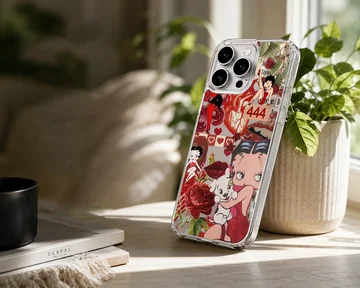 Betty Boop cartoon with roses and nostalgia-themed elements on phone case — Lifestyle