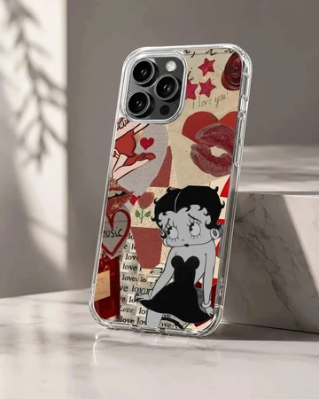 Betty Boop collage in red and black tones on phone case