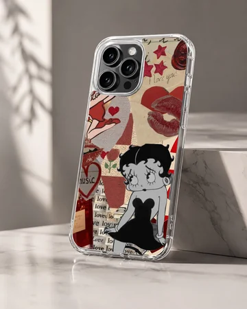 Betty Boop collage in red and black tones on phone case — Hero