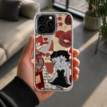 Betty Boop collage in red and black tones on phone case — Lifestyle