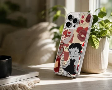 Betty Boop collage in red and black tones on phone case — Lifestyle
