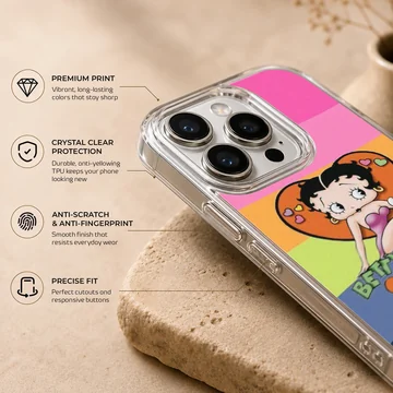 Playful Betty Boop cartoon artwork on phone case — Info