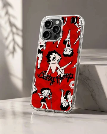 Betty Boop cartoon design on red background phone case