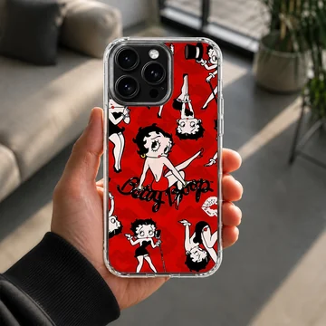Betty Boop cartoon design on red background phone case — Lifestyle