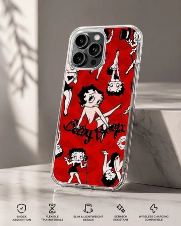 Betty Boop cartoon design on red background phone case — Specs