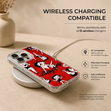 Betty Boop cartoon design on red background phone case — Charging