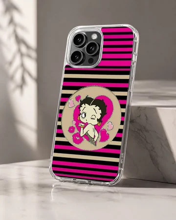 Betty Boop cartoon with striped background phone case — Hero