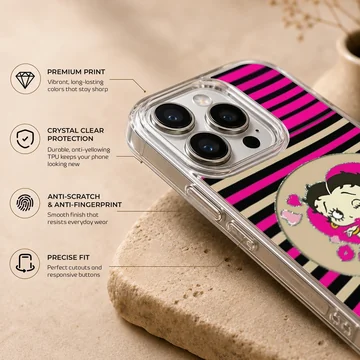 Betty Boop cartoon with striped background phone case — Info