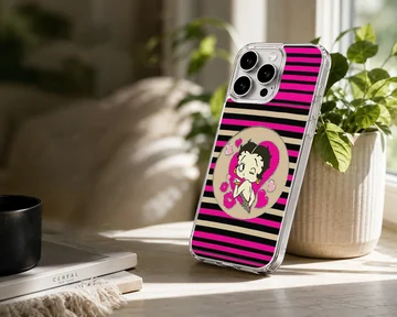 Betty Boop cartoon with striped background phone case — Lifestyle