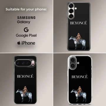 Beyoncé artwork on phone case with bold typography — Collage