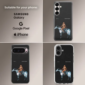 Beyoncé on a starry horse with 'Renaissance' design phone case — Collage