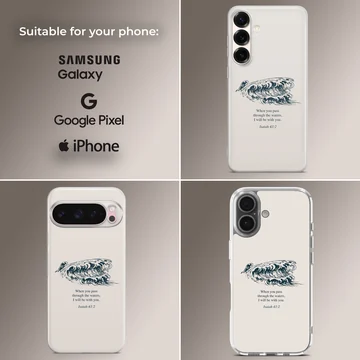 Bible verses phone case with waves design and inspirational quote — Collage