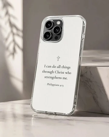 Phone case with Philippians 4:13 Bible verse design