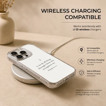 Phone case with Philippians 4:13 Bible verse design — Charging