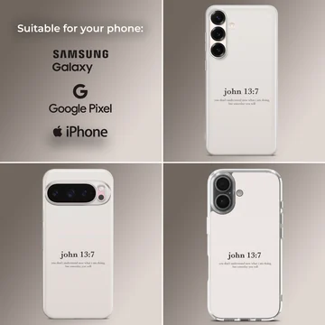 Minimal Bible verse John 13:7 design on phone case — Collage