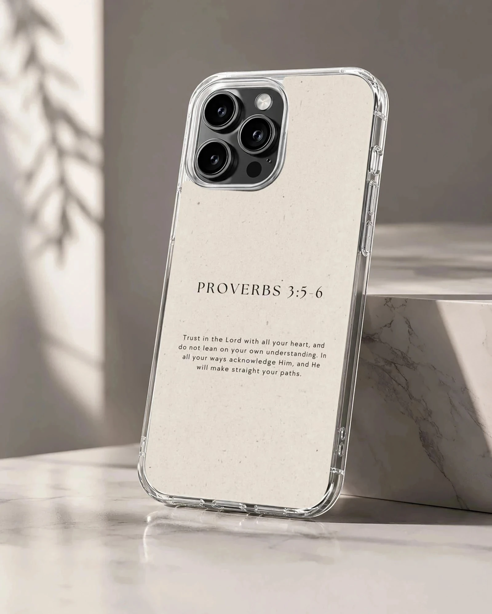 Minimalist Proverbs 3:5-6 design on phone case
