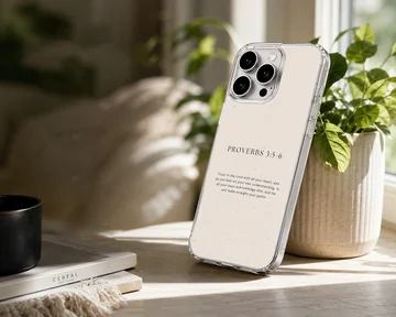 Minimalist Proverbs 3:5-6 design on phone case — Lifestyle