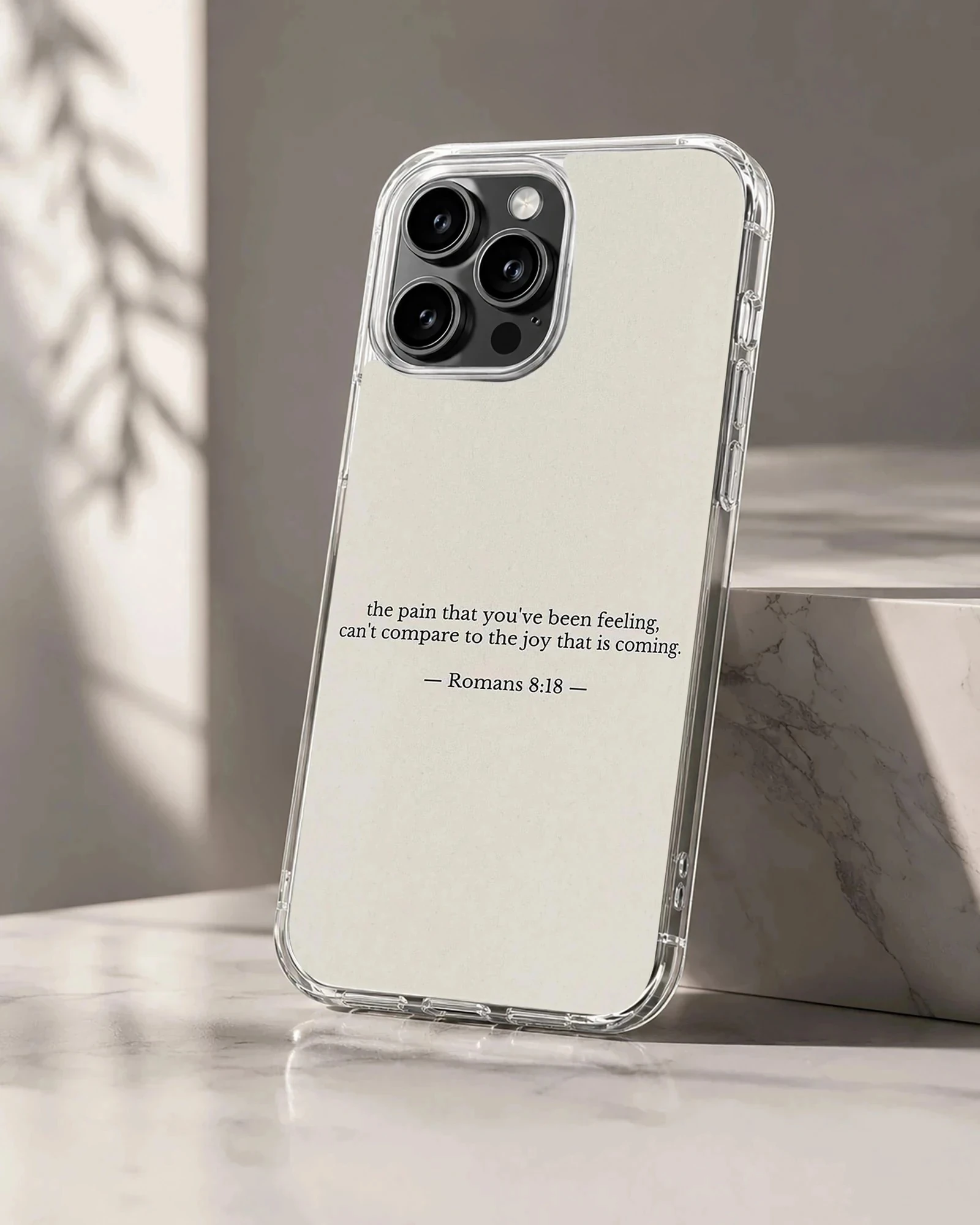 Bible Verse Romans 8:18 phone case with minimal typography.