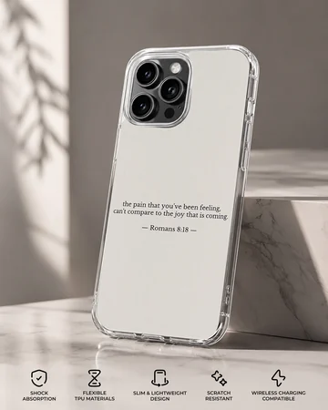Bible Verse Romans 8:18 phone case with minimal typography. — Specs