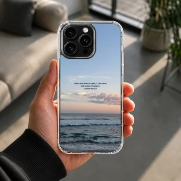 Serene sea view with Bible verse on phone case — Lifestyle