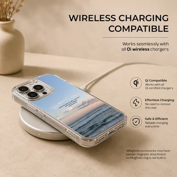 Serene sea view with Bible verse on phone case — Charging