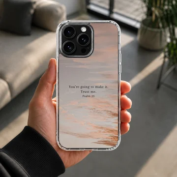 Bible Verses phone case with inspirational Psalm quote, featuring a serene photographic background. — Lifestyle