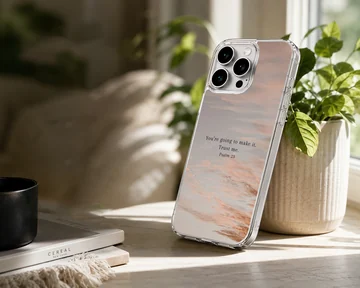 Bible Verses phone case with inspirational Psalm quote, featuring a serene photographic background. — Lifestyle