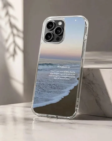 Beach scene with Bible verse phone case