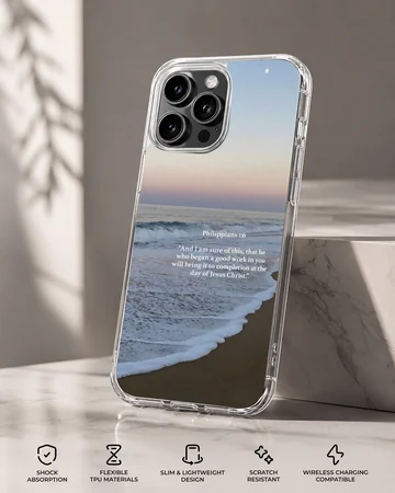 Beach scene with Bible verse phone case — Specs