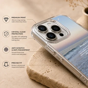 Beach scene with Bible verse phone case — Info