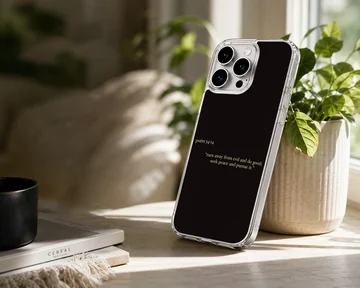 Bible Verses phone case featuring Psalm 34:14 in minimal typography. — Lifestyle