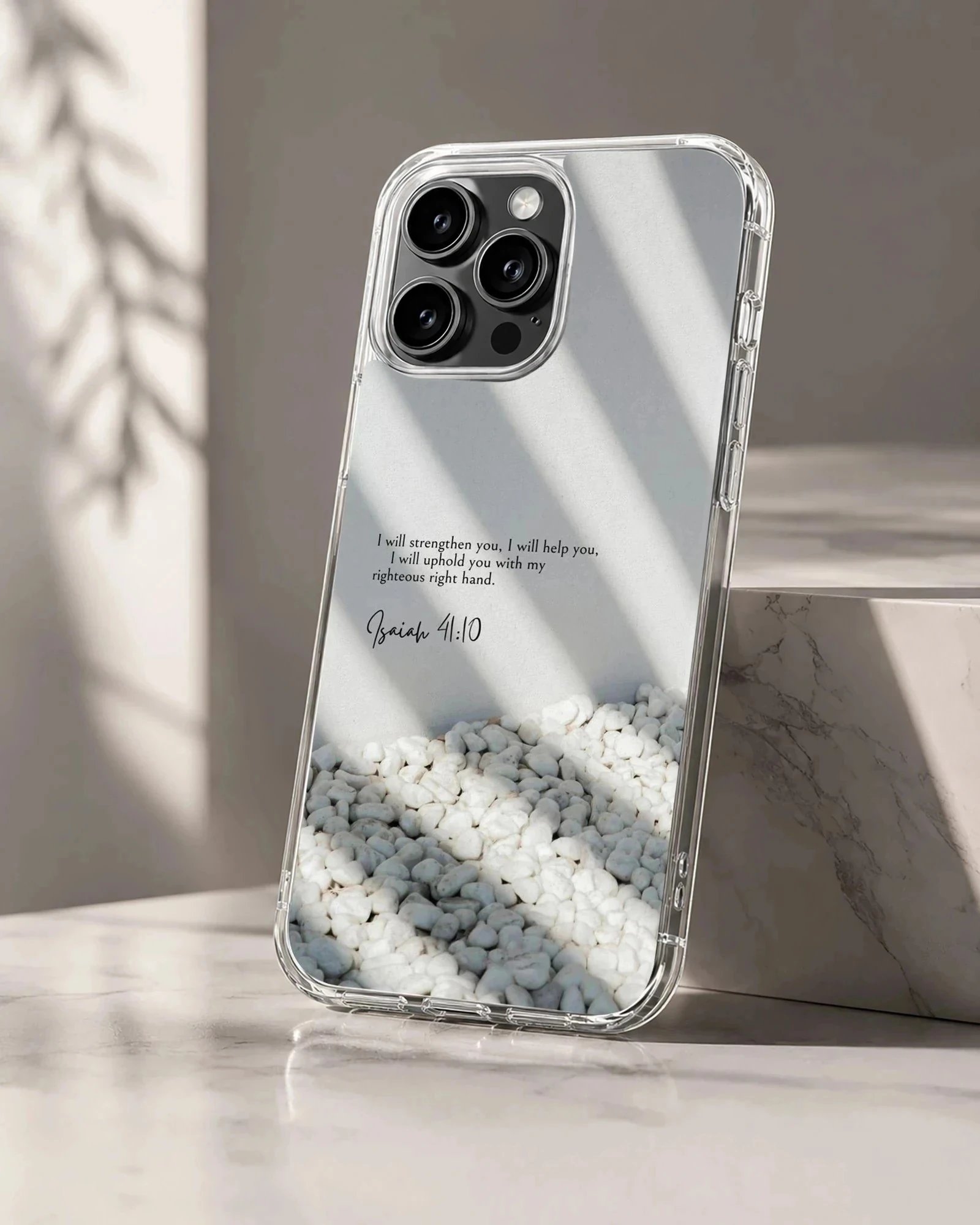 Bible verse with serene pebble design on phone case