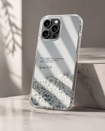 Bible verse with serene pebble design on phone case — Hero