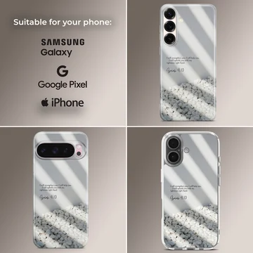 Bible verse with serene pebble design on phone case — Collage