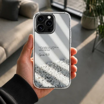 Bible verse with serene pebble design on phone case — Lifestyle