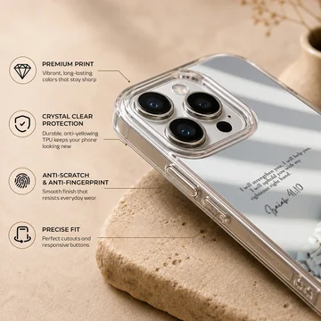 Bible verse with serene pebble design on phone case — Info