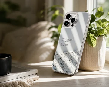 Bible verse with serene pebble design on phone case — Lifestyle