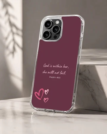 Phone case featuring Psalm 46:5 with heart accents, Bible Verses design — Hero